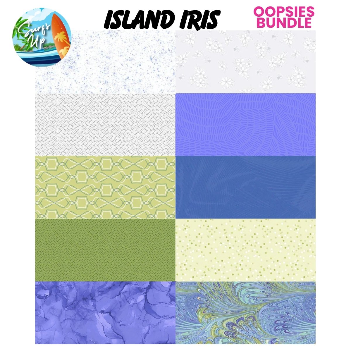Mystery Five-0 Mega Mystery Island Iris Oopsies! FQ Fabric Bundle