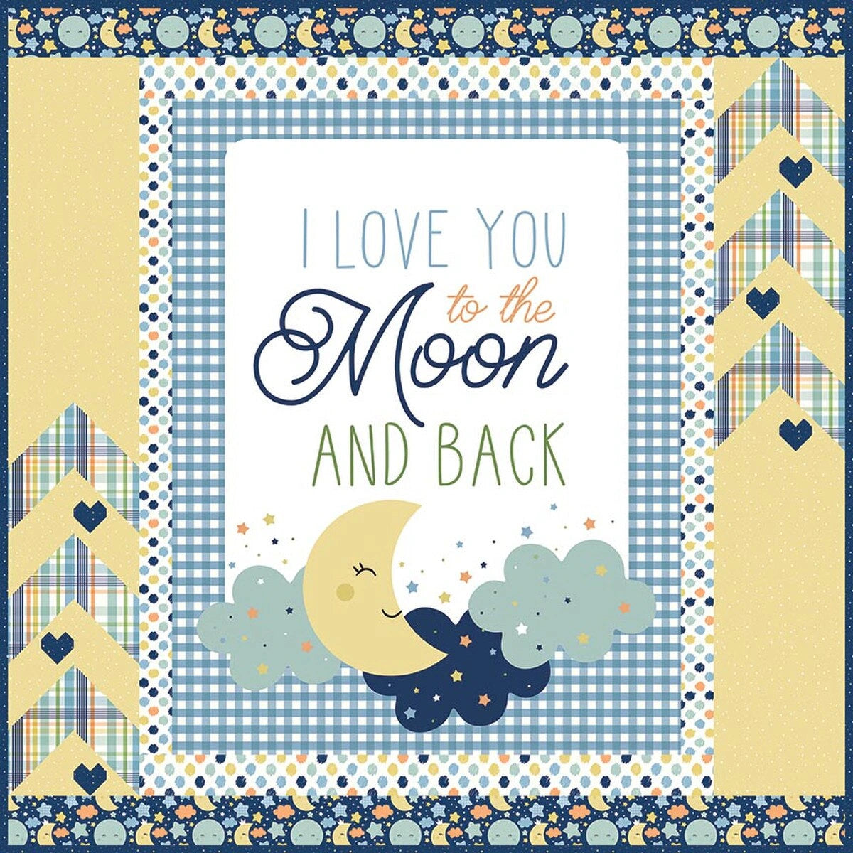 Love You To The Moon blue flannel panel quilt kit Riley Blake baby nursery