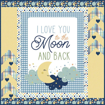 Love You To The Moon blue flannel panel quilt kit Riley Blake baby nursery