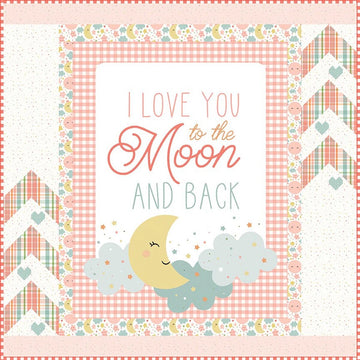Love You To The Moon coral flannel panel quilt kit Riley Blake baby nursery