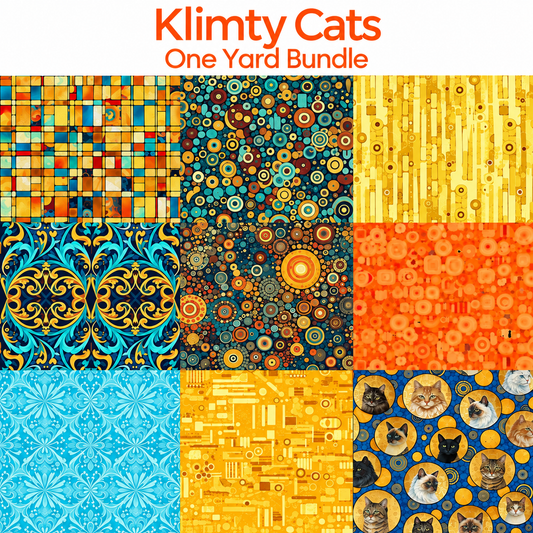Klimty Cats one yard bundle Klimt-inspired art nouveau cat print quilting fabric collection