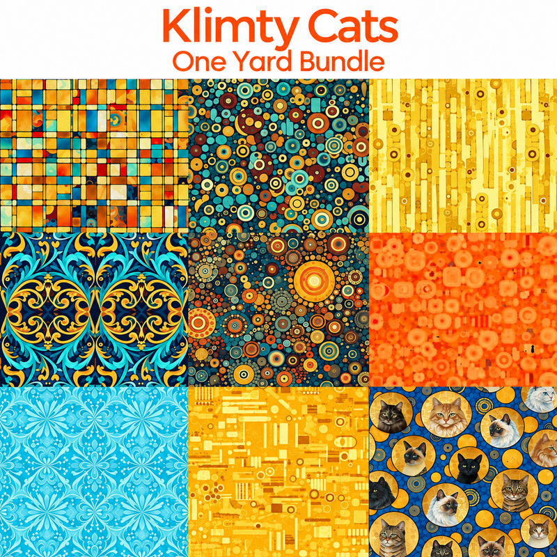 Klimty Cats one yard bundle Klimt-inspired art nouveau cat print quilting fabric collection