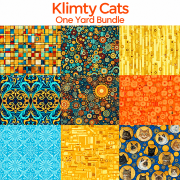 Klimty Cats one yard bundle Klimt-inspired art nouveau cat print quilting fabric collection