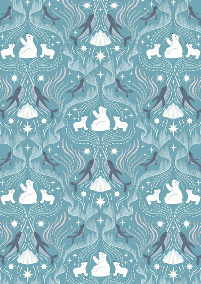Where the Sky Dances North Blue Polar Bears Fabric Yardage