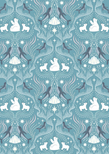 Where the Sky Dances North Blue Polar Bears Fabric Yardage - quilt fabric for sewing and quilting projects