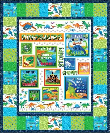 Lava Love Dino Friends dinosaur-themed children's quilt kit blue green