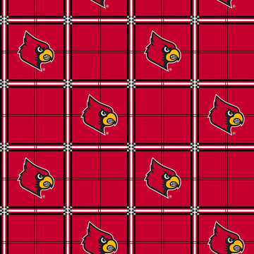 Remnant University of Louisville Plaid Flannel 27" x 42" Wide Quilt Fabric - wide quilt backing fabric for longarm quilting