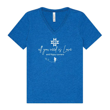Love and Flippy Corners V-Neck Royal T-Shirt