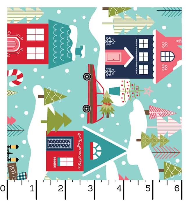 Cup Of Cheer Christmas Neighborhood Teal Fabric Yardage