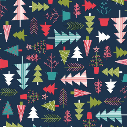 Kimberbell Cup Of Cheer - Tree Farm Navy Fabric Yardage