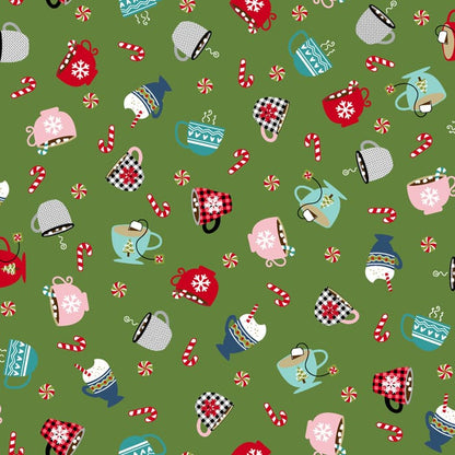 Kimberbell Cup Of Cheer - Cozy Cups Green Fabric Yardage