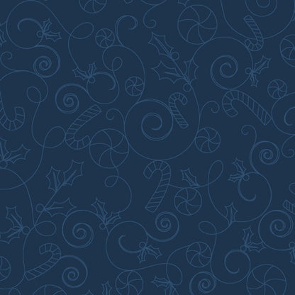 Kimberbell Cup Of Cheer - Candy Scroll Navy Fabric Yardage