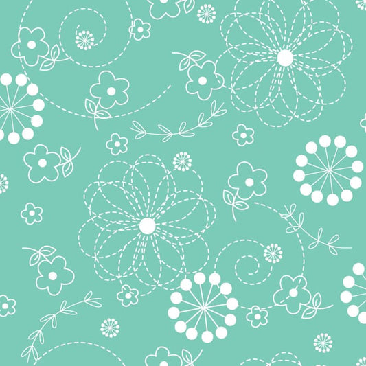 Kimberbell Basics - Doodles Teal Fabric Yardage