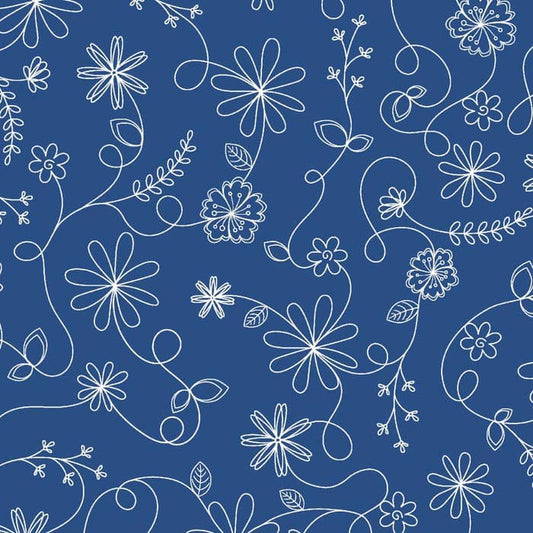 Kimberbell Basics Refreshed Swirl Floral Blue Fabric Yardage