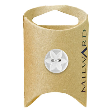 Milward Green Carded White 16mm (26L) Polyester 2-Hole Star Button