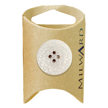 Milward Green Carded White 25mm (40L) Polyester 4-Hole Leather Look Button