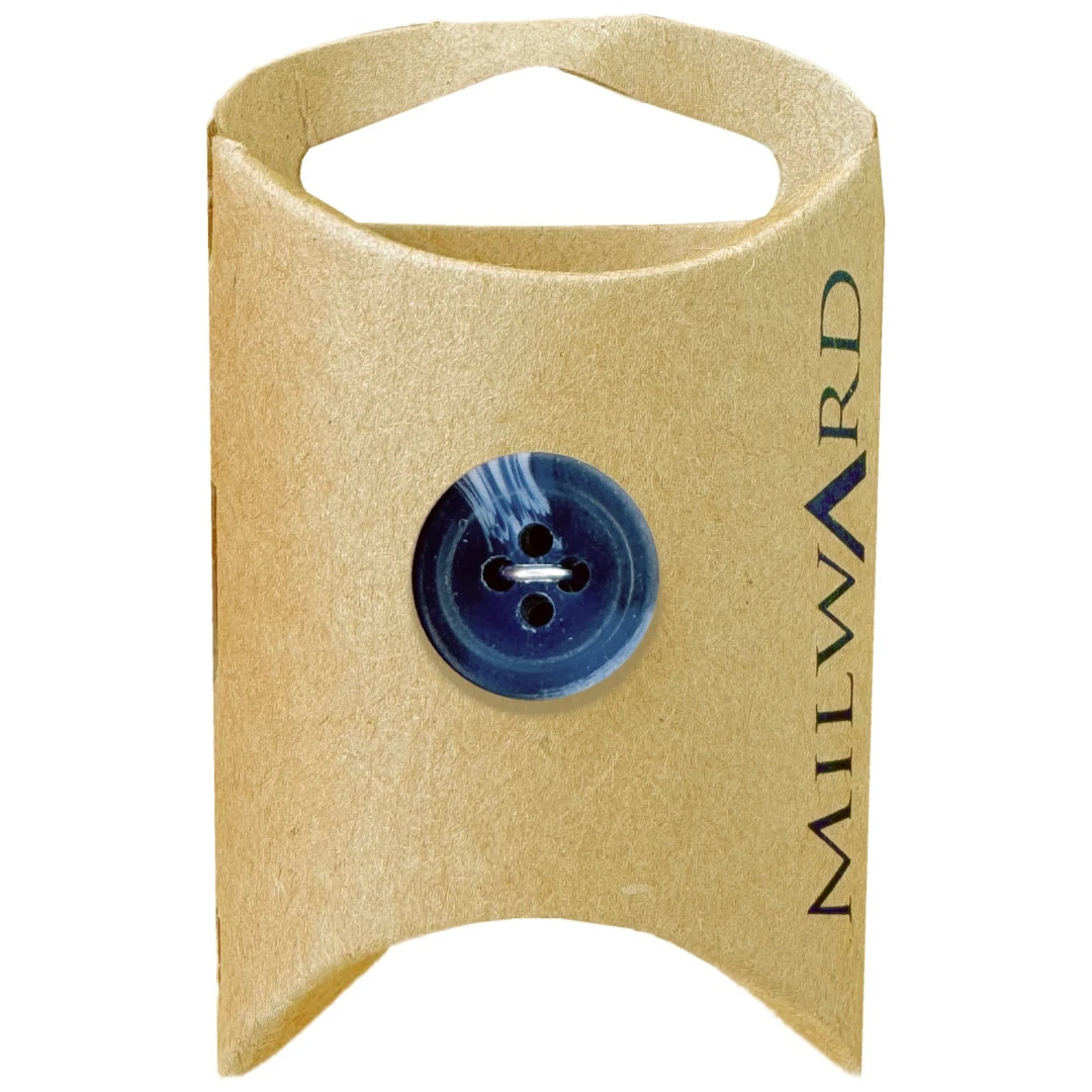 Milward Green Carded Blue 15mm (24L) Polyester 4-Hole Marble Edge Button
