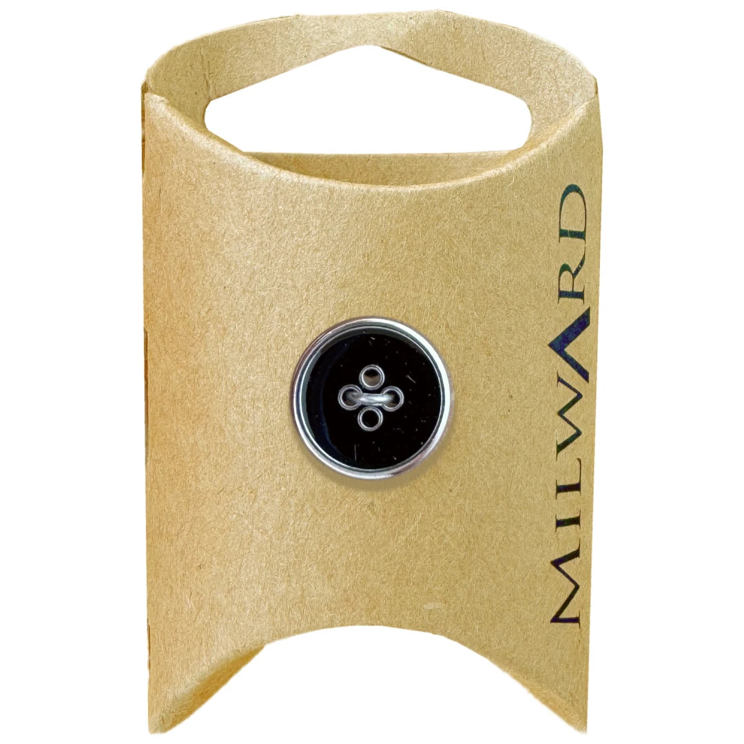 Milward Green Carded Black 15mm (24L) Zinc Alloy 4-Hole Silver Rim Button