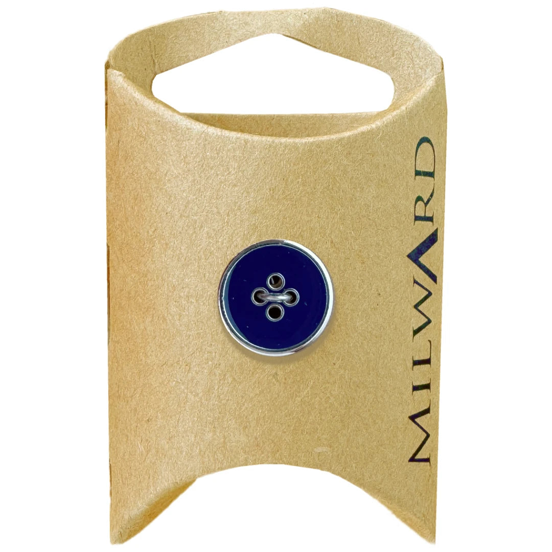 Milward Green Carded Navy 15mm (24L) Zinc Alloy 4-Hole Silver Rim Button