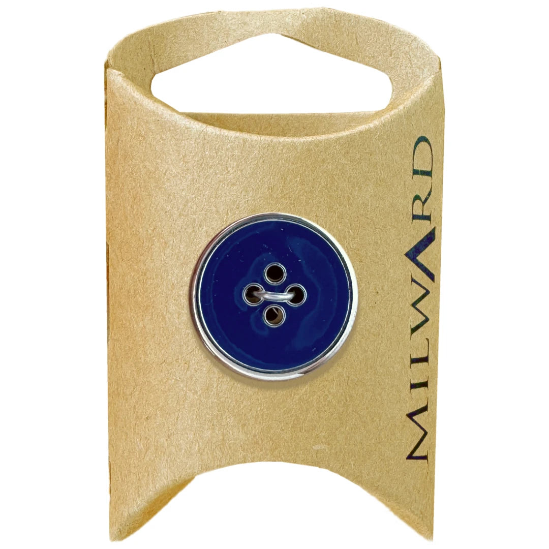 Milward Green Carded Navy 20mm (32L) Zinc Alloy 4-Hole Silver Rim Button