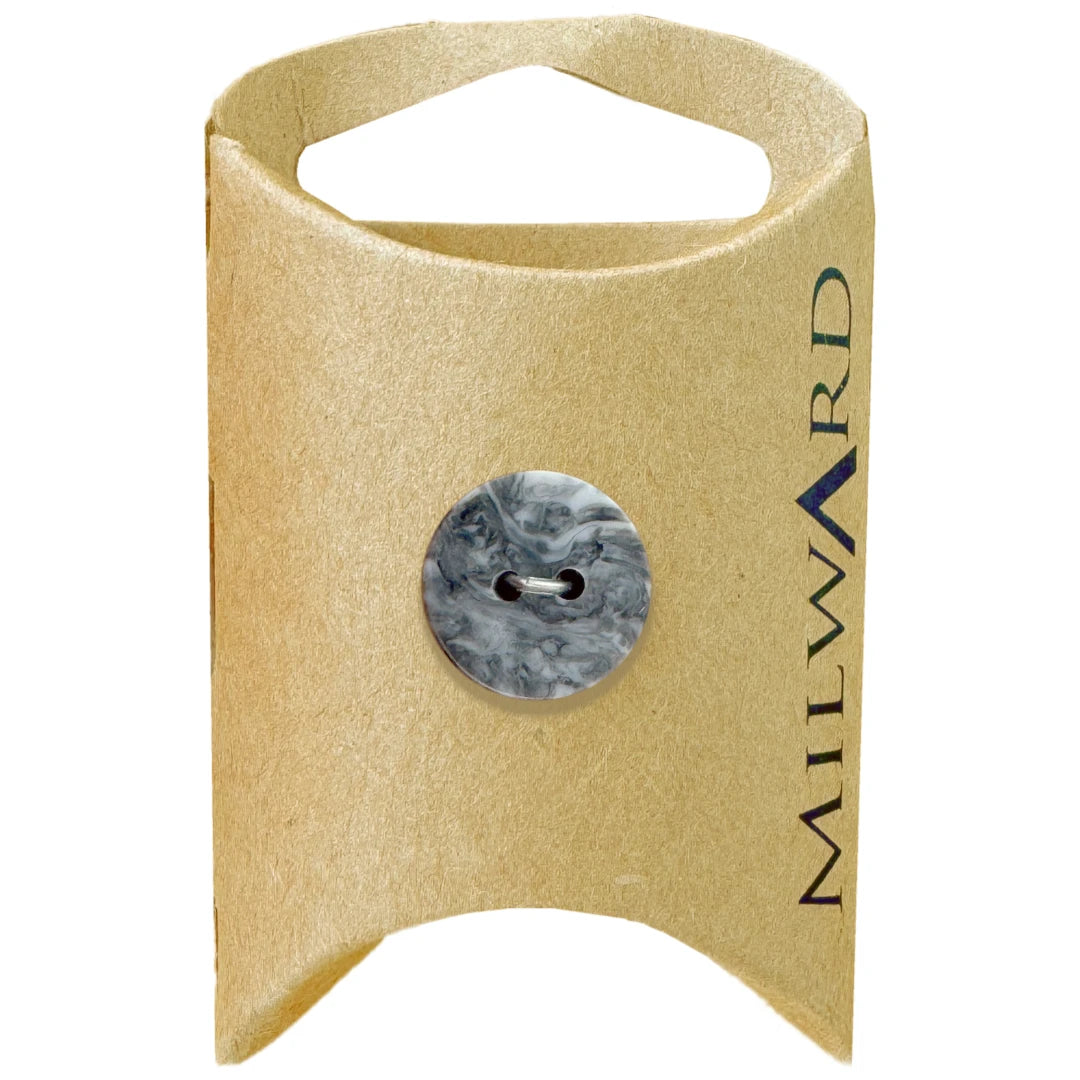 Milward Green Carded Black 15mm (24L) Polyester 2-Hole Marble Button