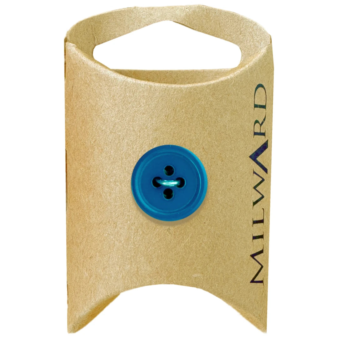 Milward Green Carded Mid-Blue 15mm (24L) Polyester 4-Hole Round Button