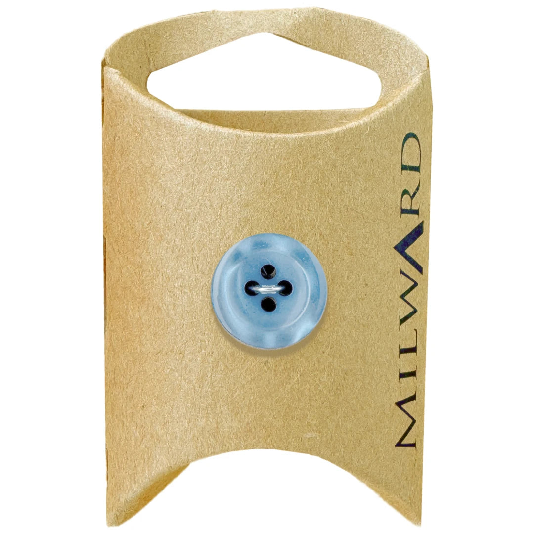 Milward Green Carded Blue 15mm (24L) Polyester 4-Hole Shiny Button