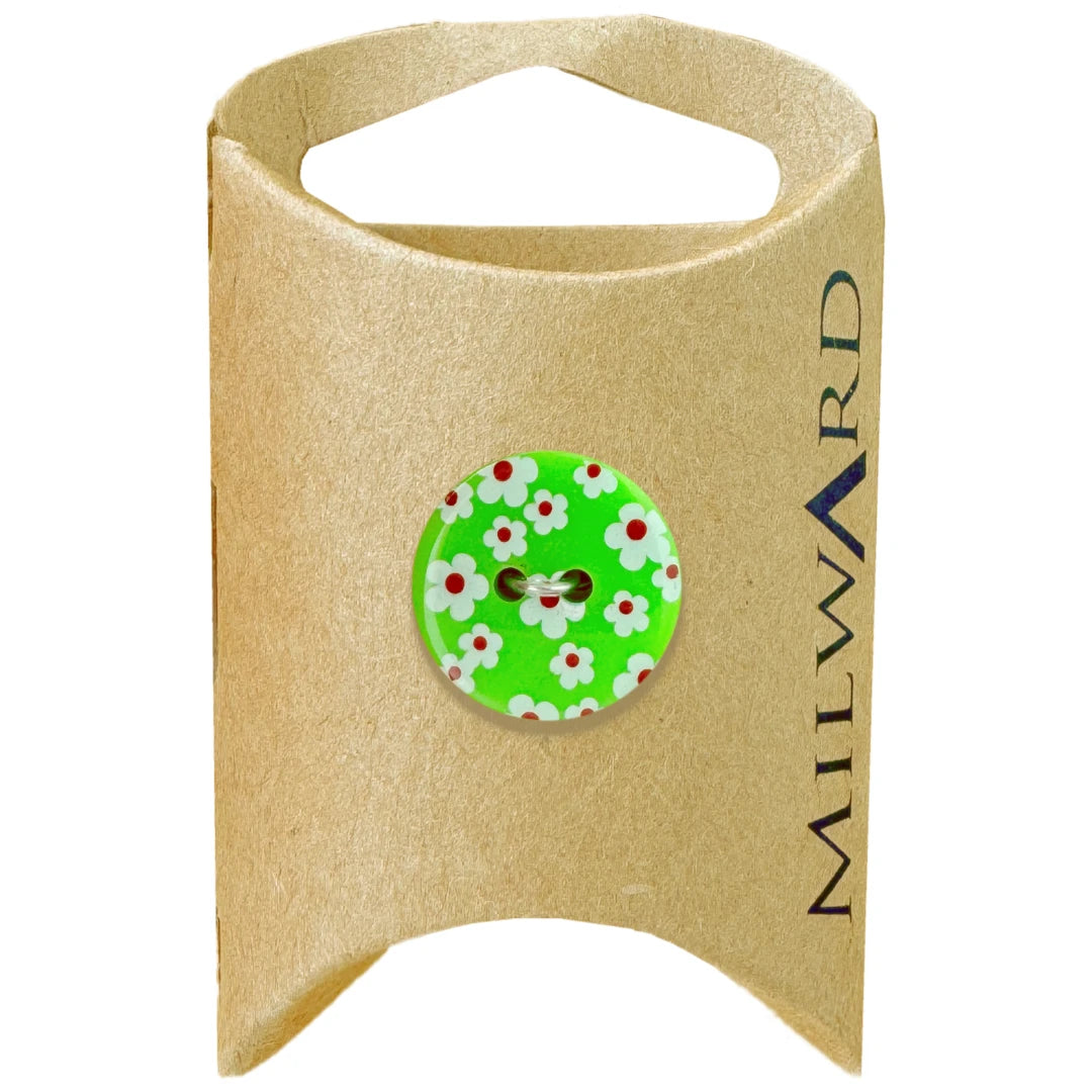 Milward Green Carded Green 18mm (28L) Nylon 2-Hole Neon Floral Button