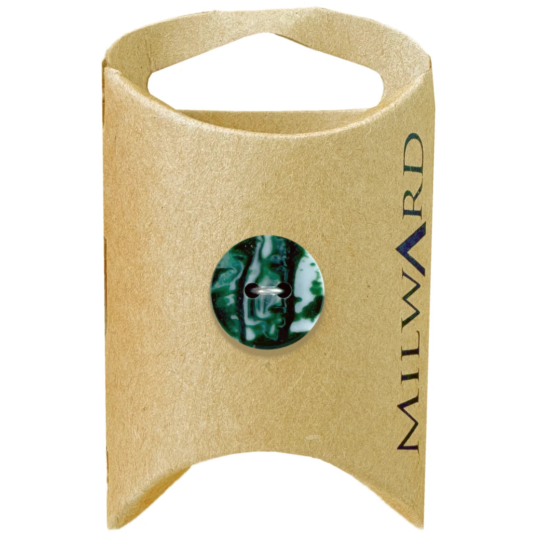 Milward Green Carded Forest 15mm (24L) Polyester 2-Hole Granite-Look Button