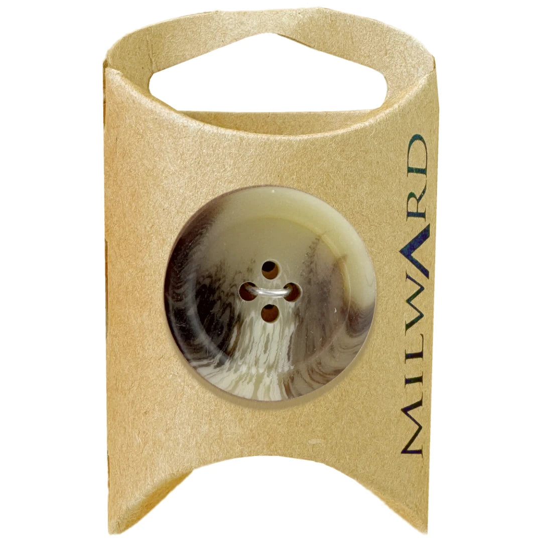 Milward Green Carded Cream 28mm (44L) Polyester 4-Hole Variegated Button