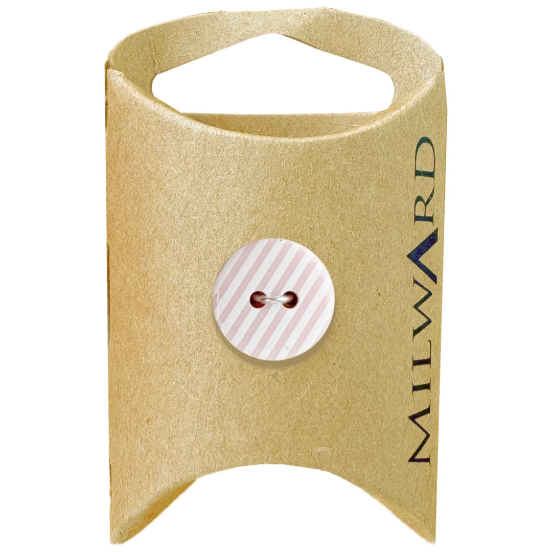 Milward Green Carded Pink 15mm (24L) Polyester 2-Hole Striped Button