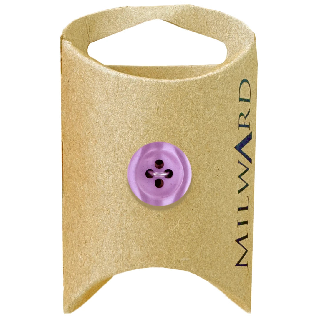 Milward Green Carded Lilac 15mm (24L) Polyester 4-Hole Shiny Button