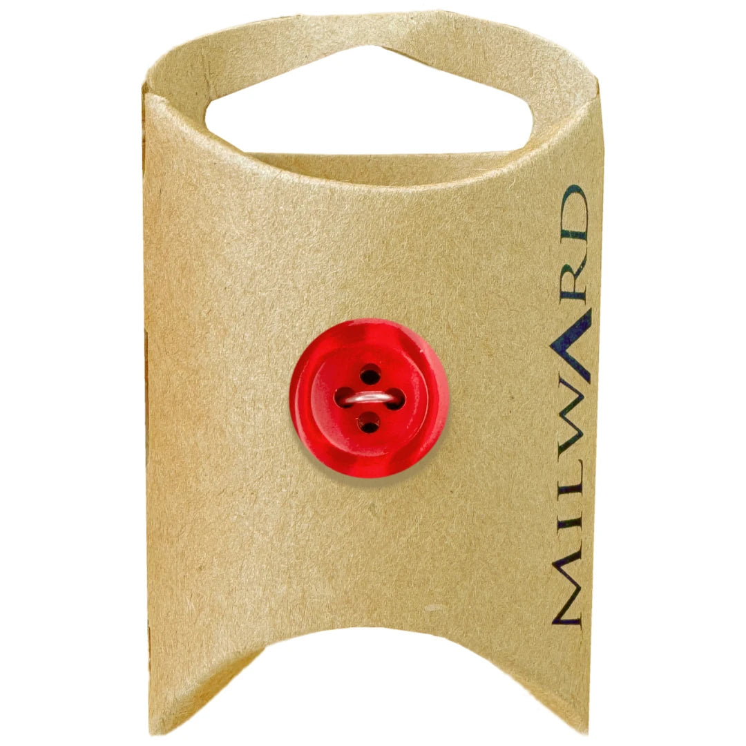 Milward Green Carded Red 15mm (24L) Polyester 4-Hole Shiny Button