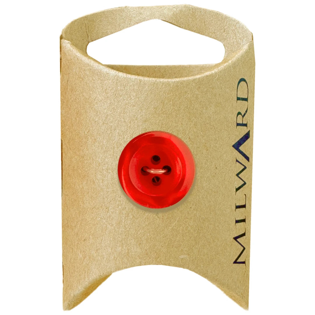 Milward Green Carded Red 18mm (28L) Polyester 4-Hole Shiny Button