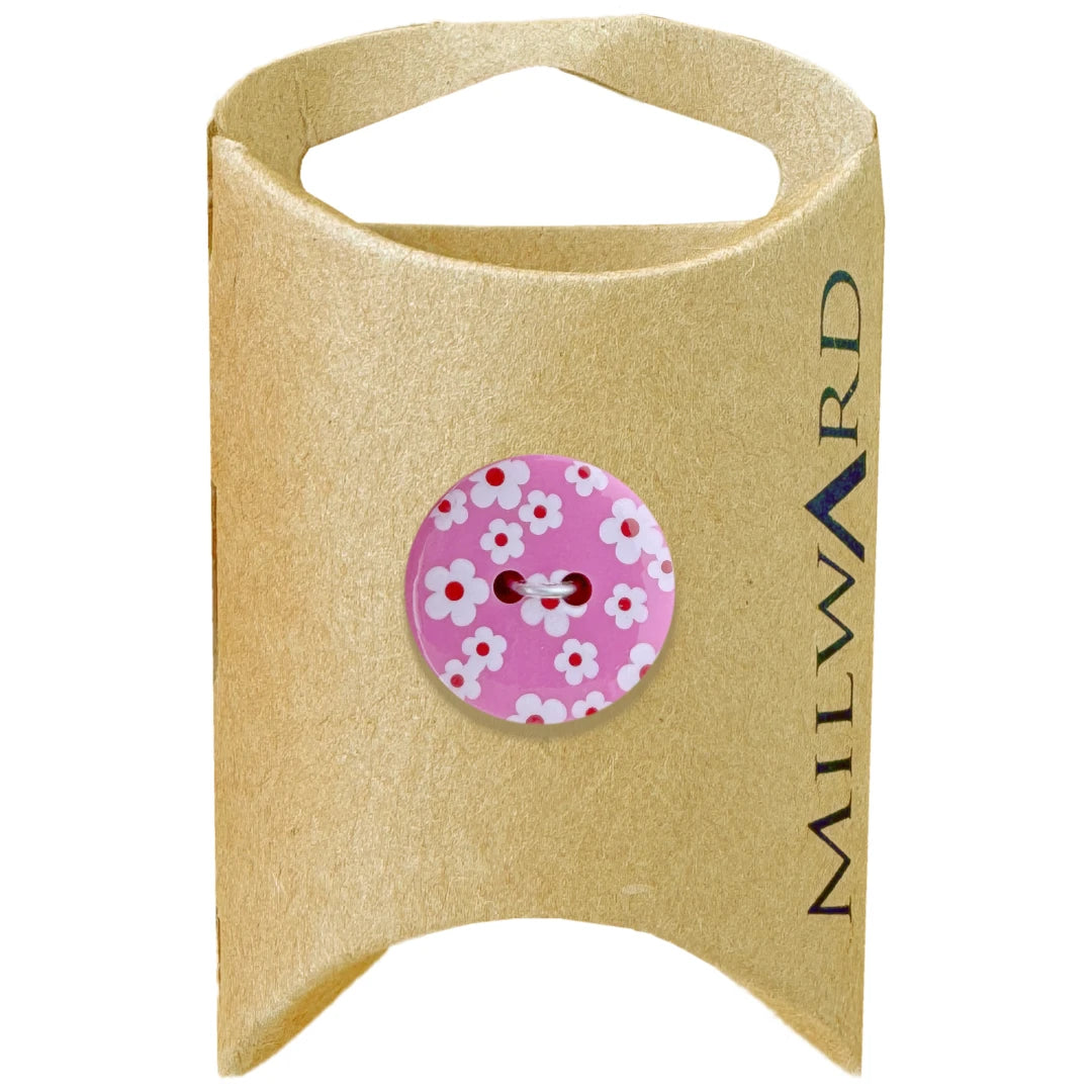 Milward Green Carded Pink 18mm (28L) Nylon 2-Hole Neon Floral Button