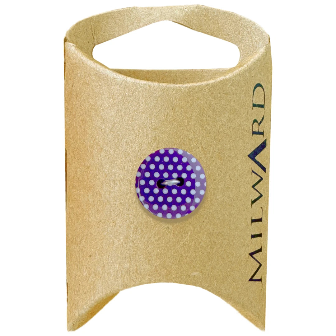 Milward Green Carded Purple 15mm (24L) Nylon 2-Hole Polka Dot Button