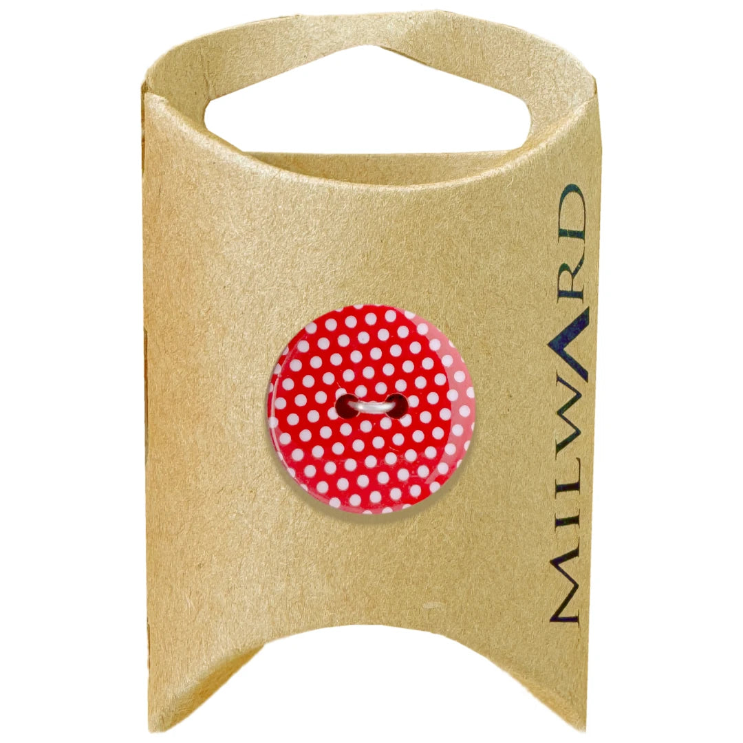 Milward Green Carded Red 20mm (32L) Nylon 2-Hole Polka Dot Button