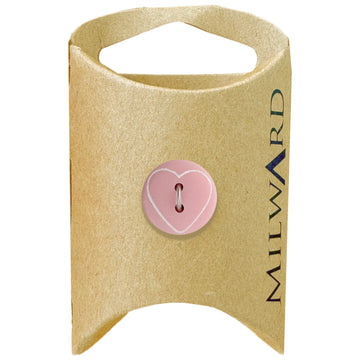 Milward Green Carded Pink 15mm (24L) Polyester 2-Hole Heart Button