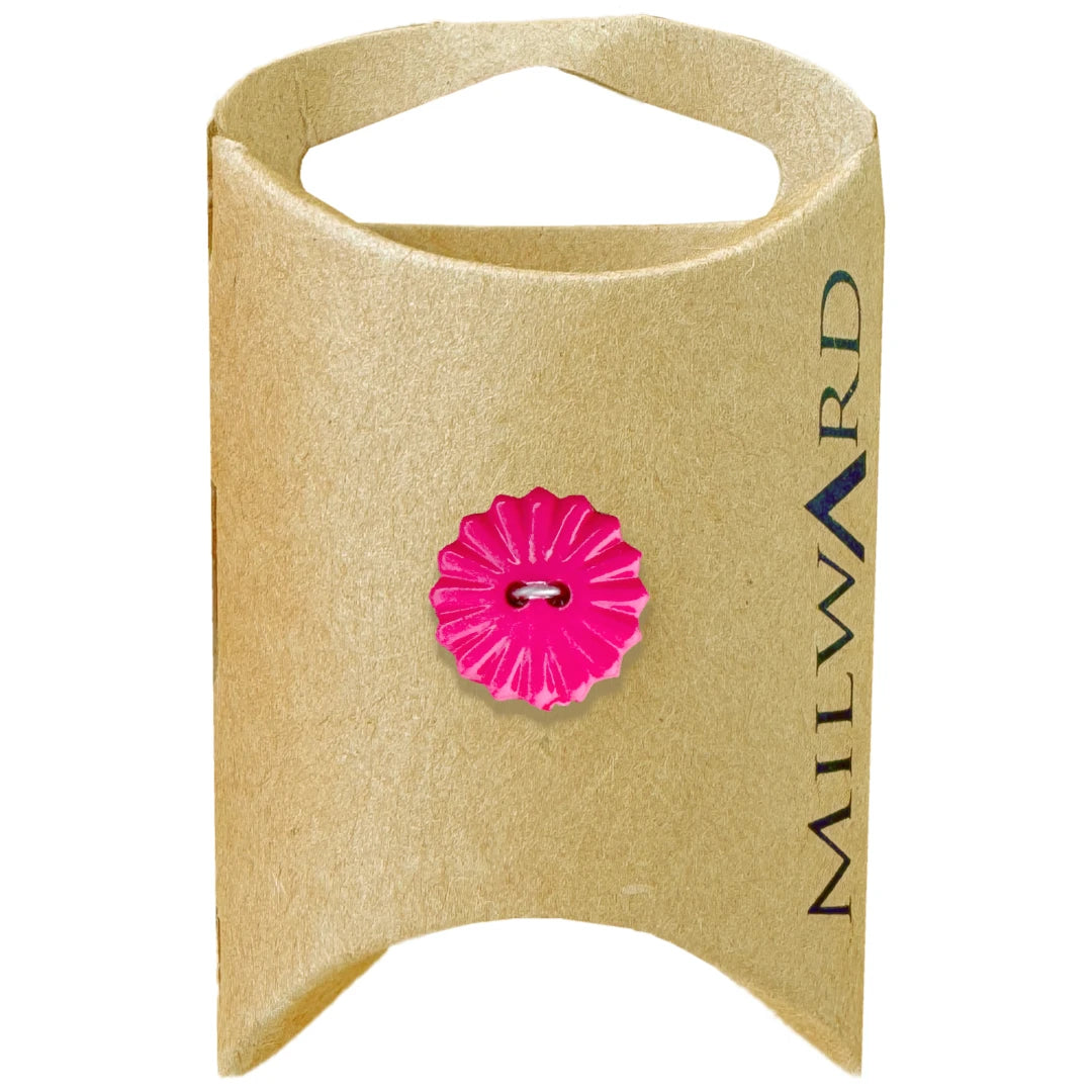 Milward Green Carded Hot Pink 15mm (24L) Polyester 2-Hole Daisy Button