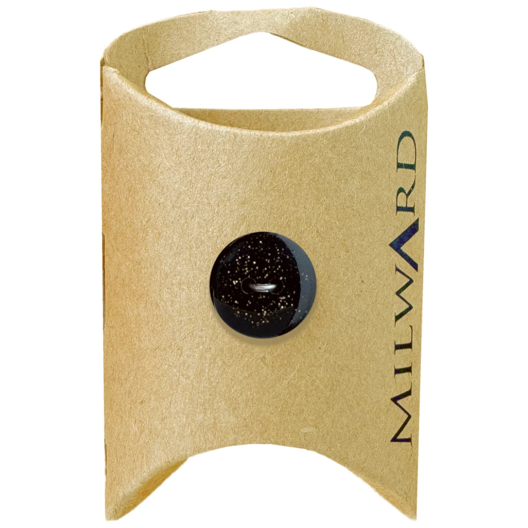 Milward Green Carded Black 15mm (24L) Polyester 2-Hole Gold Glitter Button