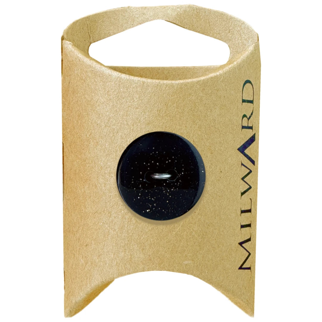 Milward Green Carded Black 20mm (32L) Polyester 2-Hole Gold Glitter Button