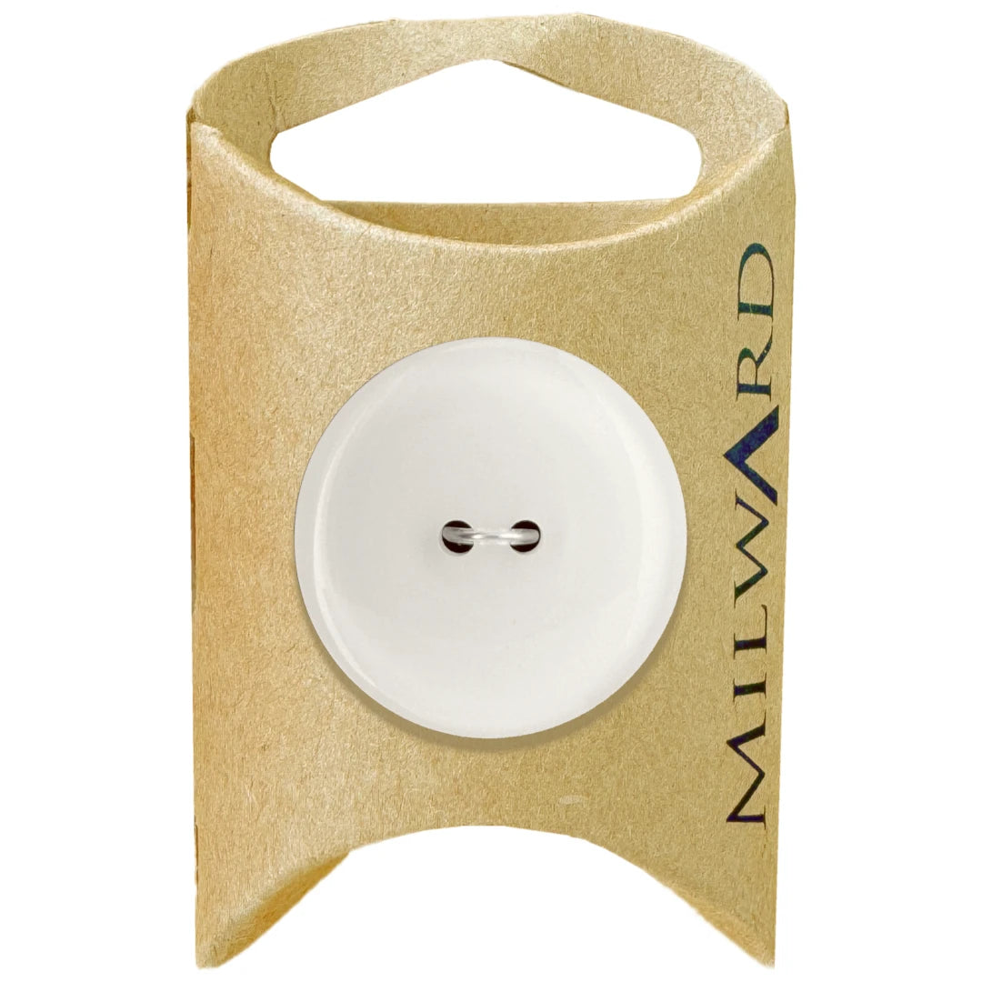 Milward Green Carded White 28mm (44L) Polyester 2-Hole Glossy Button