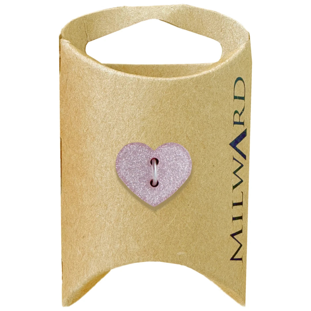 Milward Green Carded Light Pink 18mm (28L) Polyester 2-Hole Glitter Heart Button