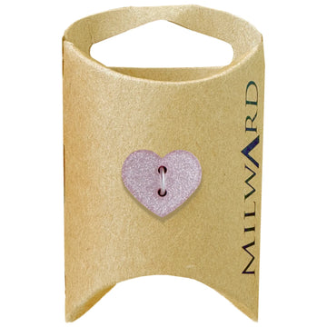 Milward Green Carded Light Pink 18mm (28L) Polyester 2-Hole Glitter Heart Button