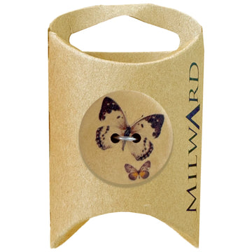 Milward Green Carded Light Brown 25mm (40L) Wooden 2-Hole Butterfly Print Button