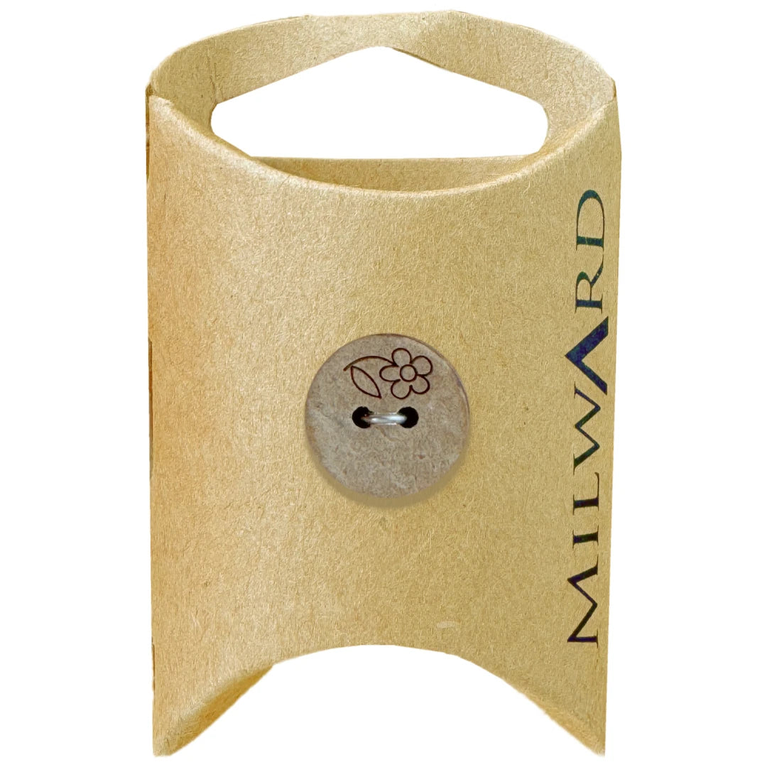 Milward Green Carded Tan 15mm (24L) Coconut 2-Hole Daisy Button
