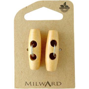 Milward Green Carded Tan 30mm (48L) Wooden 2-Hole Toggle Button
