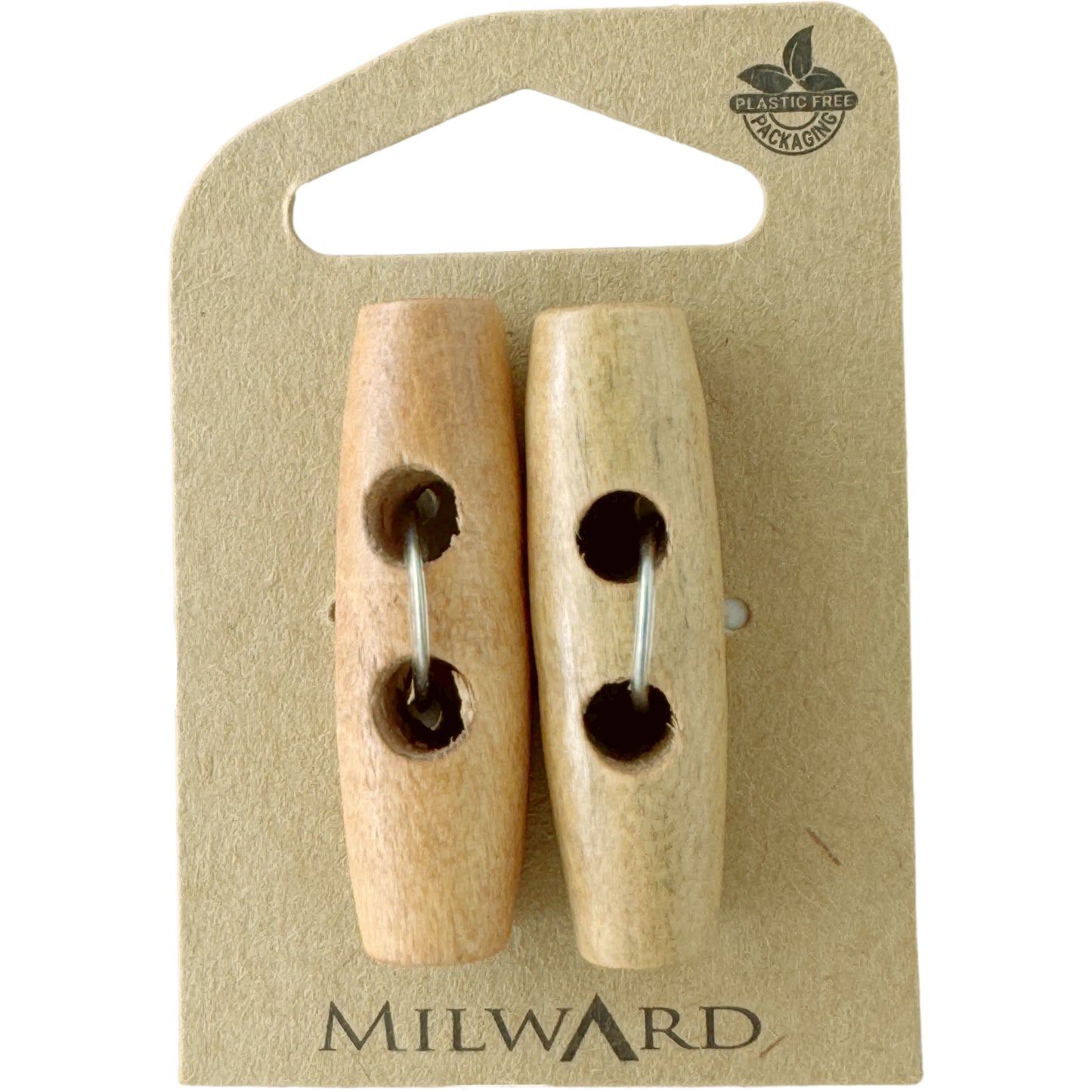 Milward Green Carded Tan 40mm (62L) Wooden 2-Hole Toggle Button