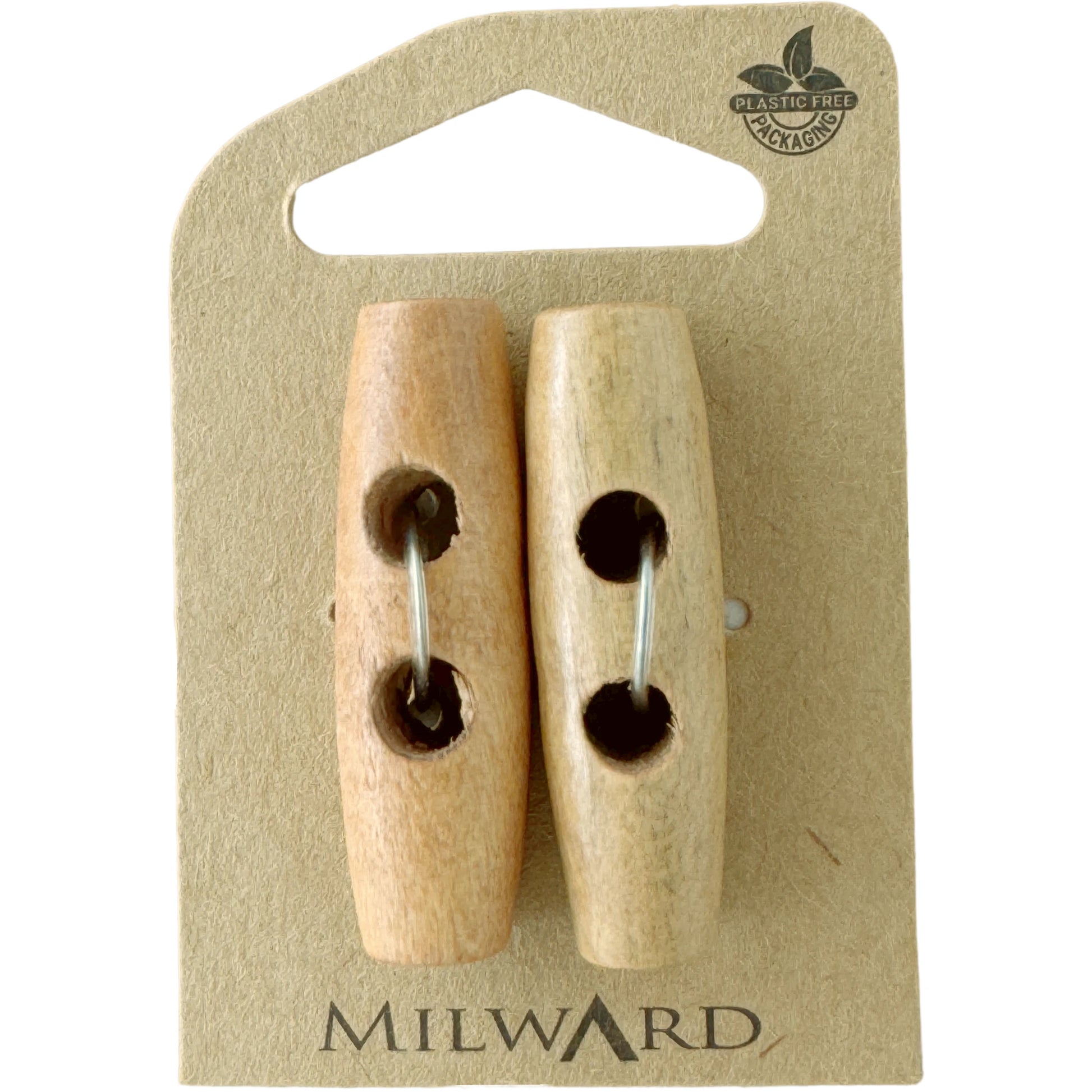 Milward Green Carded Tan 40mm (62L) Wooden 2-Hole Toggle Button