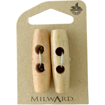 Milward Green Carded Tan 40mm (62L) Wooden 2-Hole Toggle Button